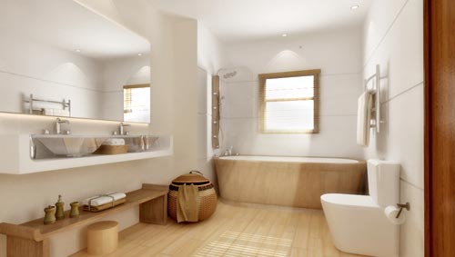 Rustgevende badkamer met wit en hout